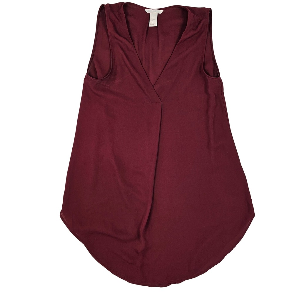 HM Womens Burgundy Sleeveless V-Neck Wrap Front High Low Blouse Size 6 Maroon